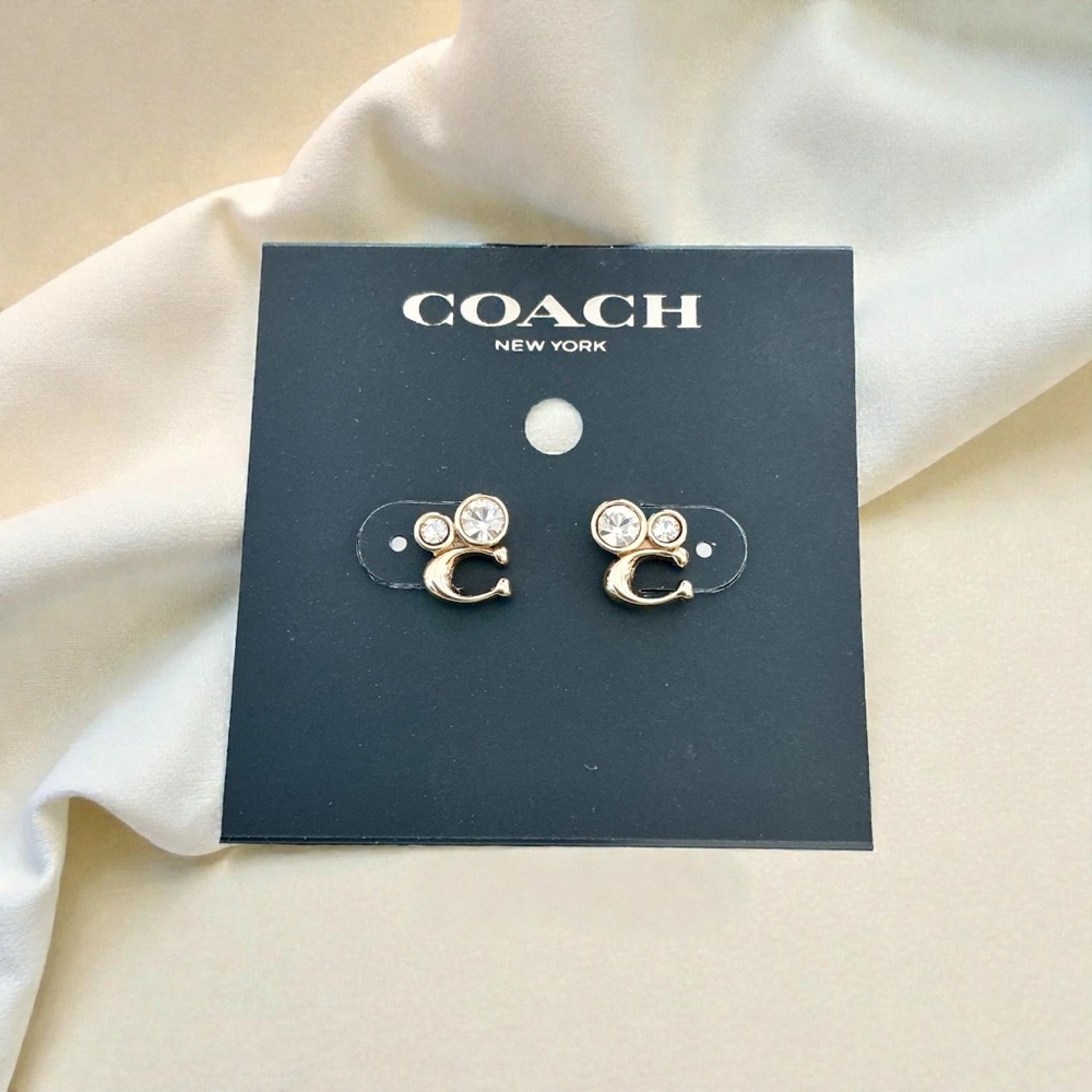 🆕 Coach Signature “C” Earrings with Rhinestones - Picture 2 of 4